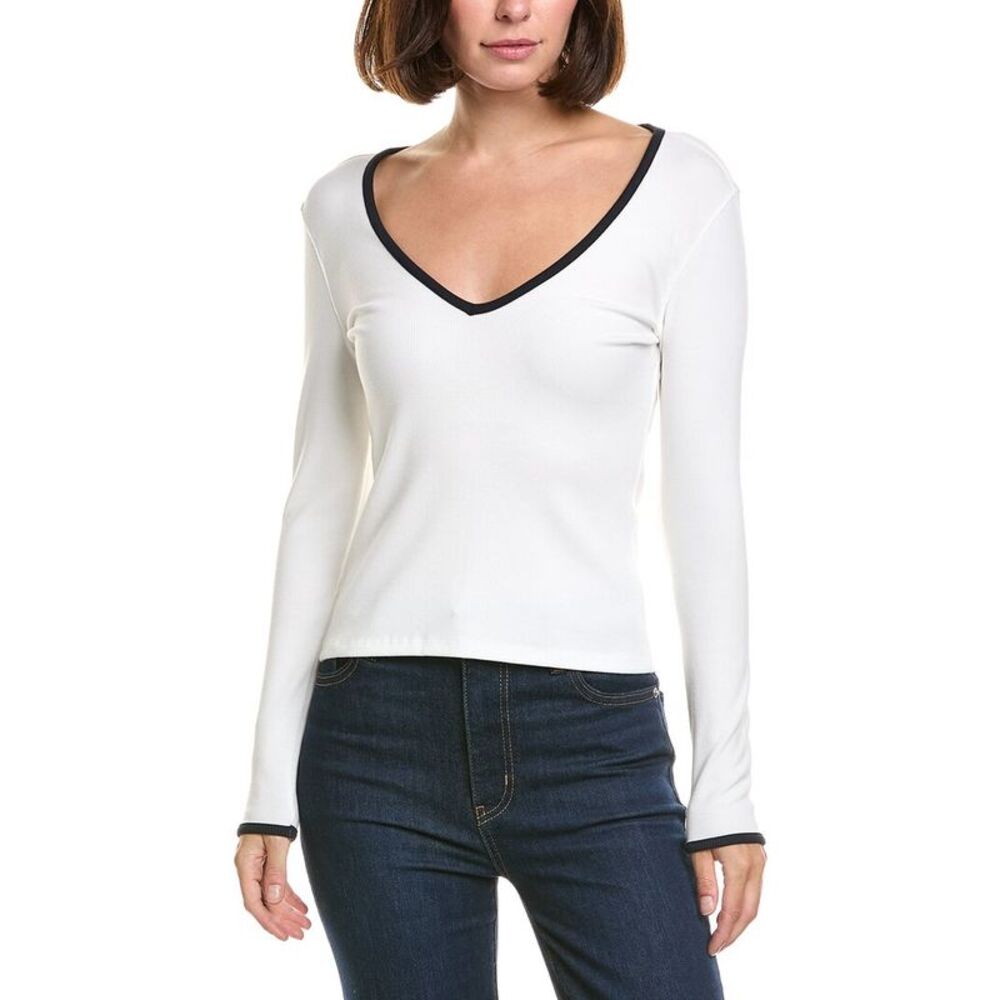 Frame Denim Womens Frame The Sporty V-Neck Top, White